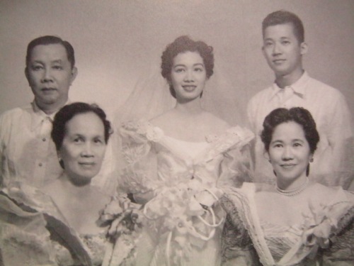 Ninoy and Cory with their parents Jose Sr. and  Demetria Cojuangco and Aurora Aquino during their wedding day, 11 October 1954.